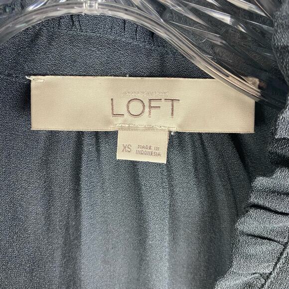 Loft Sheer Ruffle Banded Collar Gray Blouse Womens Size XS - Picture 6 of 11